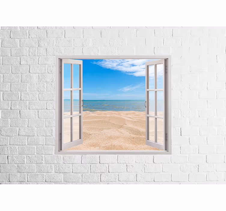 Papier peint brique Mur de briques avec une fenêtre photo - TenStickers