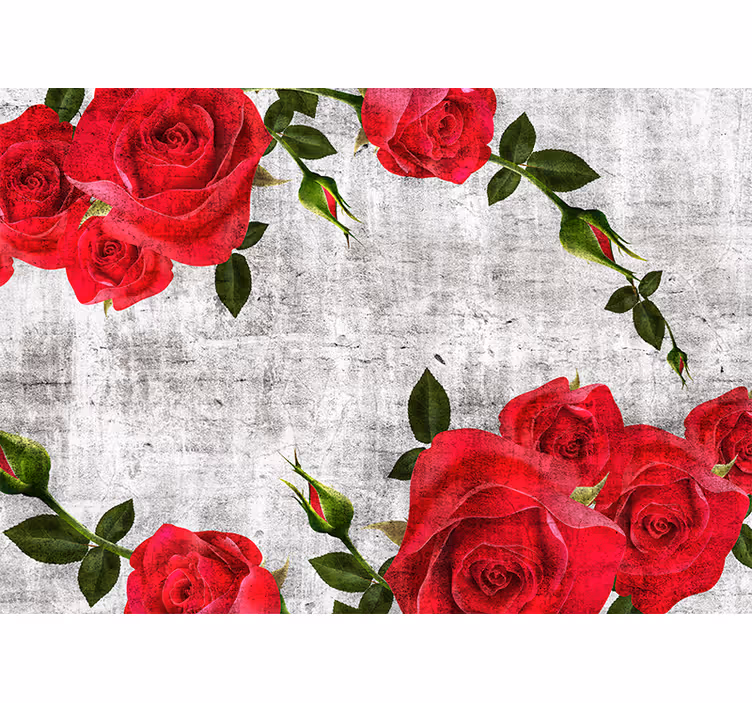 Papier peint brique Mur effet pierre roses rouges - TenStickers