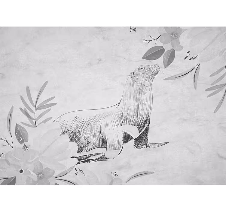 Papier peint nature Phoque gris nageant et fleurs - TenStickers