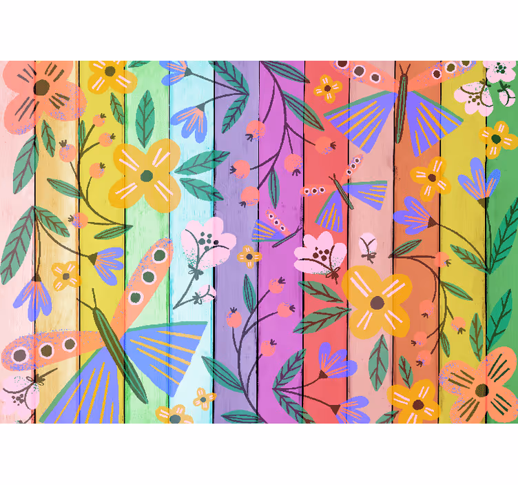 Photo murale Fleurs colorées dessin sur bois - TenStickers