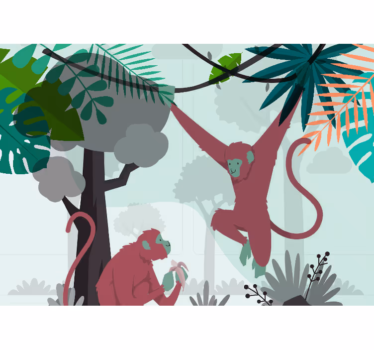 Tapisserie murale animaux singes en plein jeu - TenStickers