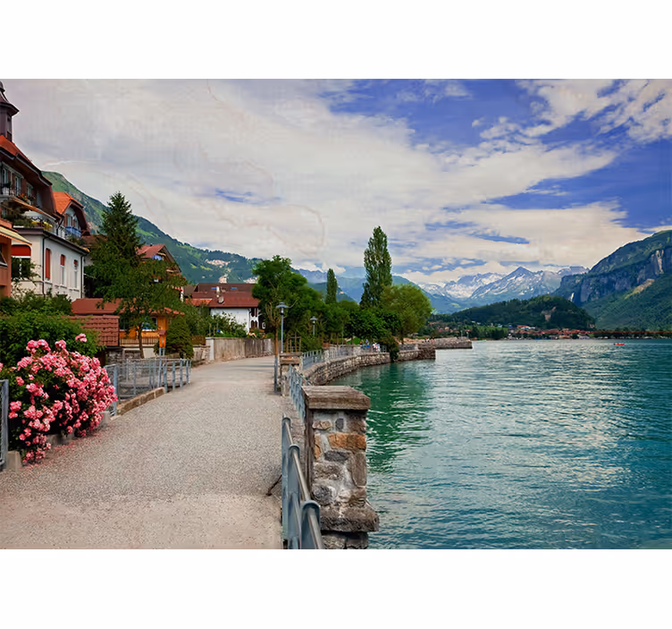 Tapisserie murale paysage vue pittoresque au bord du lac - TenStickers