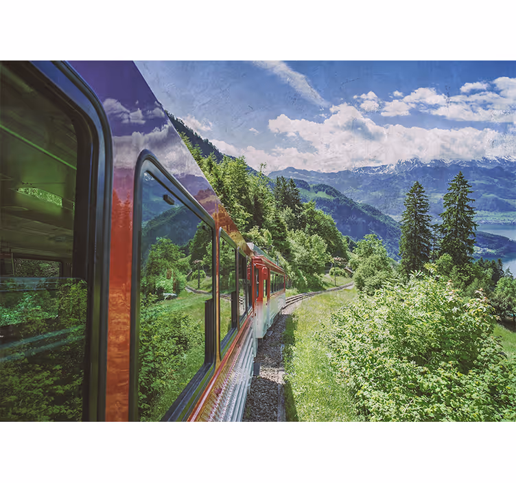 Tapisserie murale paysage voyage en train de montagne - TenStickers