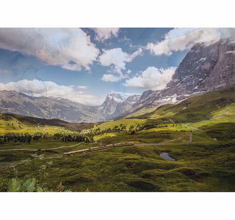 Tapisserie murale paysage voyage en train dans les montagnes - TenStickers