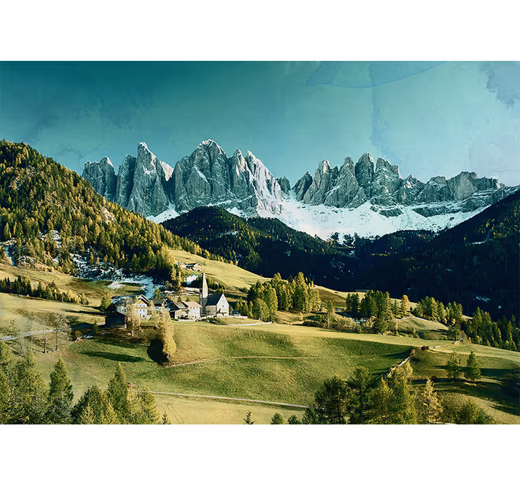 Tapisserie murale paysage village de montagne - TenStickers