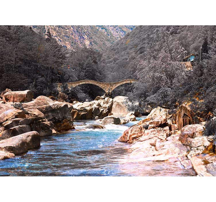 Tapisserie murale paysage traversée de rivière tranquille - TenStickers