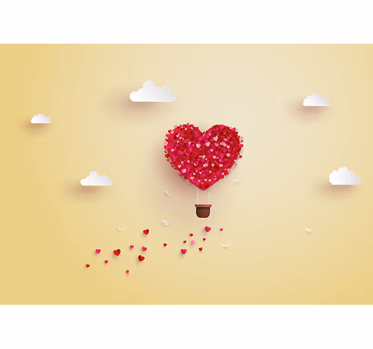 Tapisserie murale amour aventure en ballons cœur - TenStickers