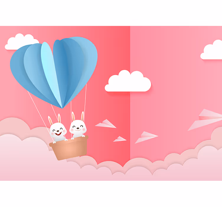 Tapisserie murale amour ballons et lapins - TenStickers