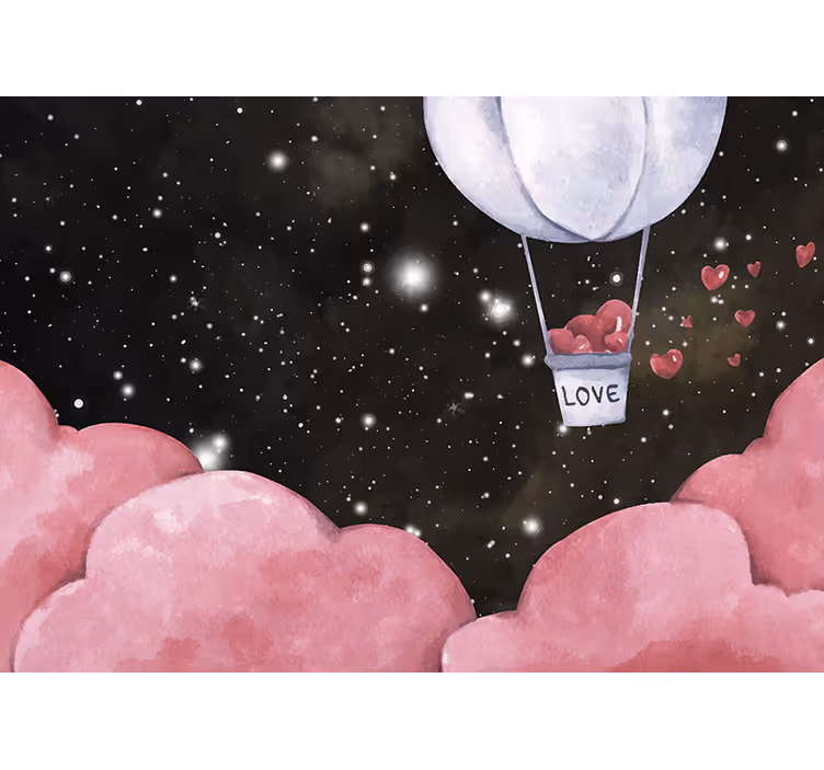 Tapisserie murale amour voyage en ballons cœur - TenStickers
