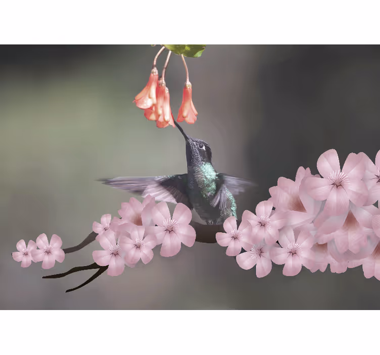 Tapisserie murale animaux colibri et fleurs - TenStickers