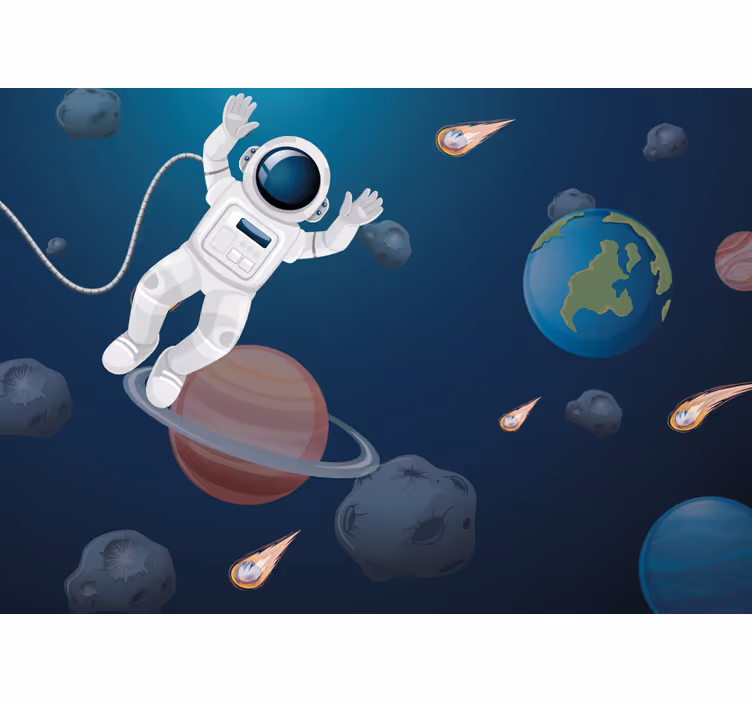 Tapisserie fantaisie cosmonaut dans le cosmos - TenStickers