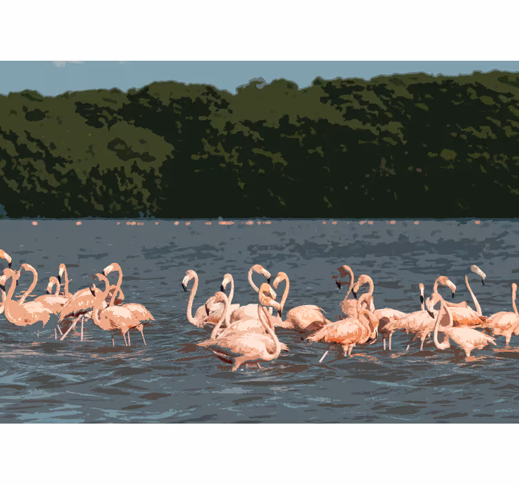 Tapisserie murale animaux rassemblement de flamants - TenStickers