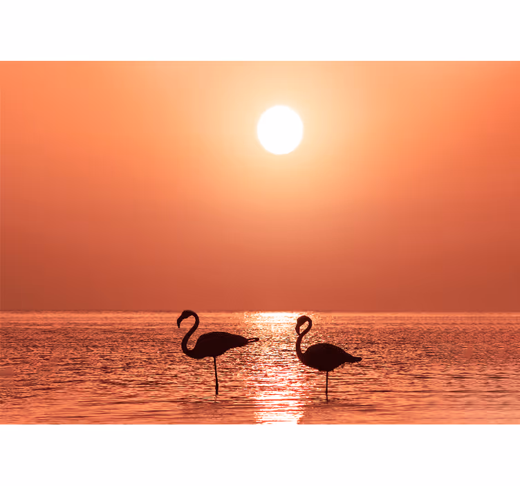 Tapisserie murale animaux scène de coucher de soleil flamant - TenStickers