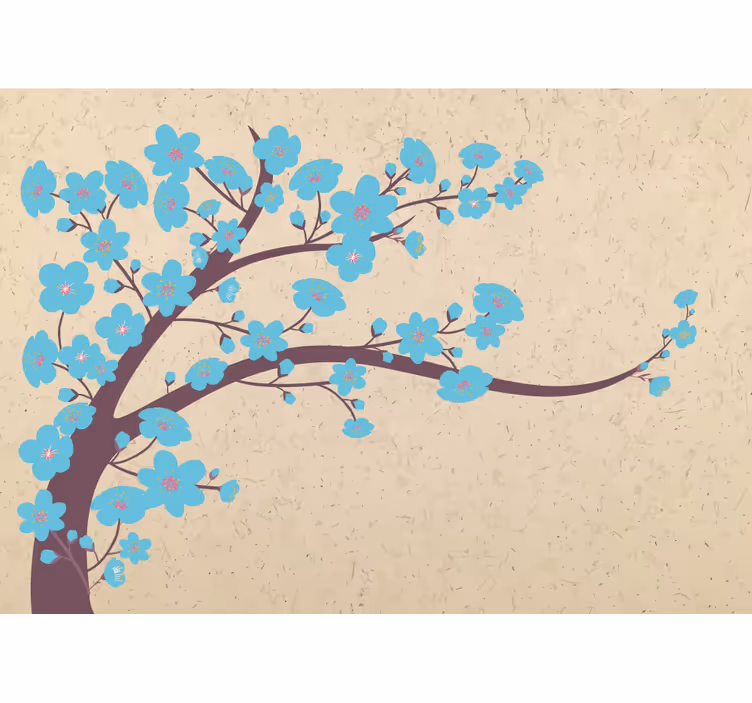 Papier peint 3D Fleurs bleues sur fond beige - TenStickers