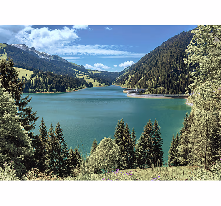 Tapisserie murale paysage lac de montagne paisible - TenStickers