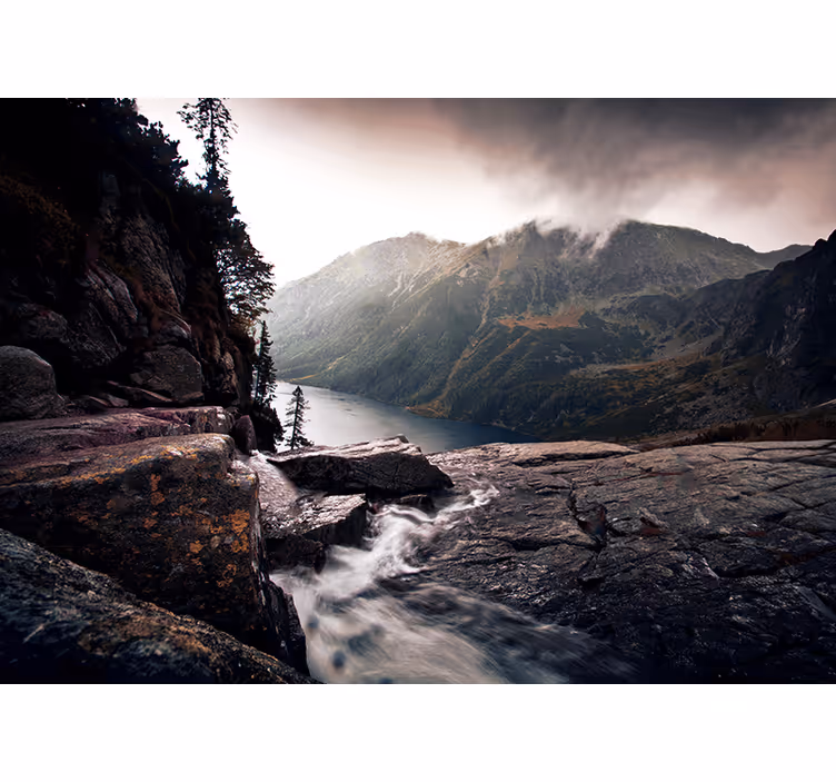 Tapisserie murale paysage lac pittoresque en montagne - TenStickers