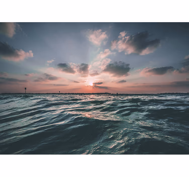 Tapisserie mer coucher de soleil sur les vagues - TenStickers