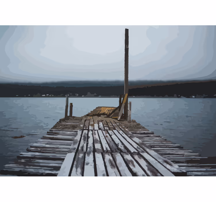 Papier peint 3D Vieux pont de quai en bois détruit - TenStickers