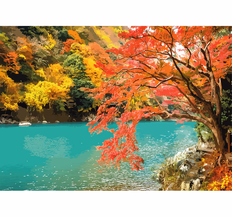 Tapisserie nature scène d'automne vivante - TenStickers