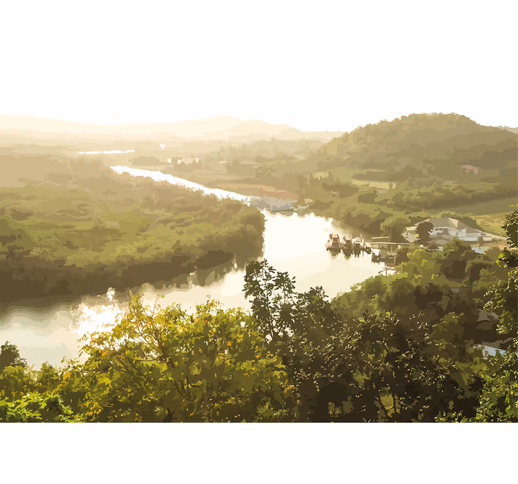 Tapisserie murale paysage vue paisible sur la rivière - TenStickers