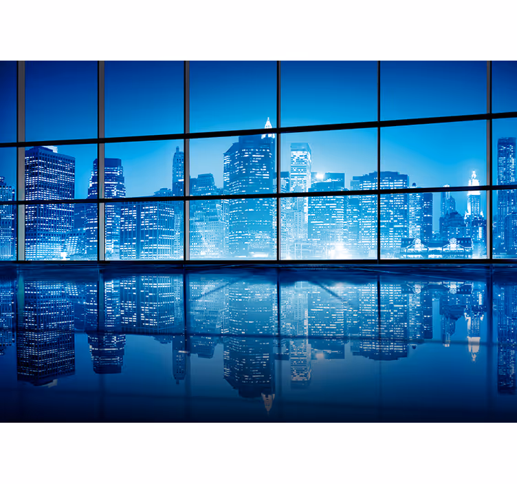 Tapisserie ville reflet de la nuit urbaine - TenStickers