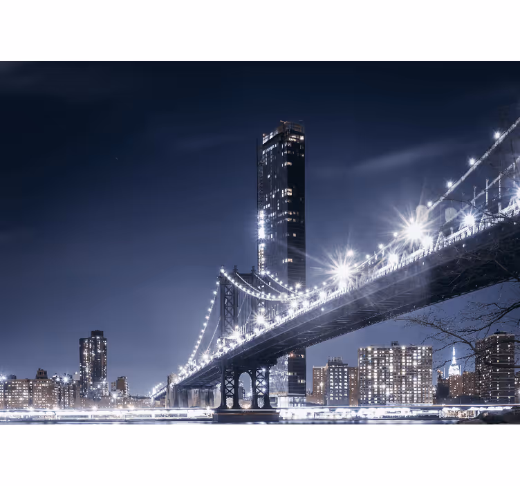 Tapisserie new york vue de nuit du pont de brooklyn - TenStickers