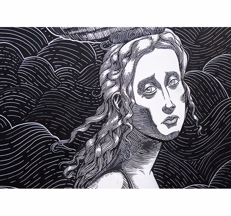 Papier peint mural art classique Illustration de femme noir et bl - TenStickers