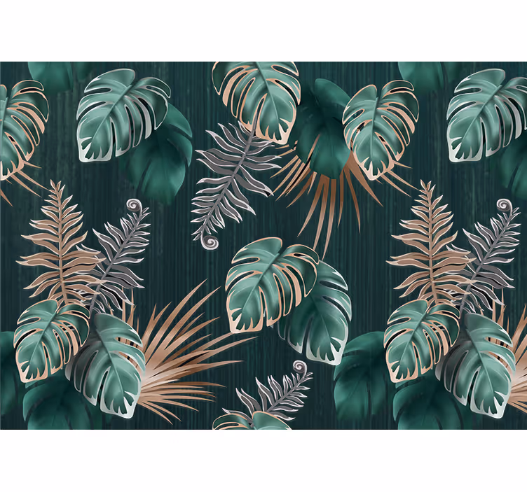 Papier peint salle de bain Feuilles d'or sur fond vert - TenStickers