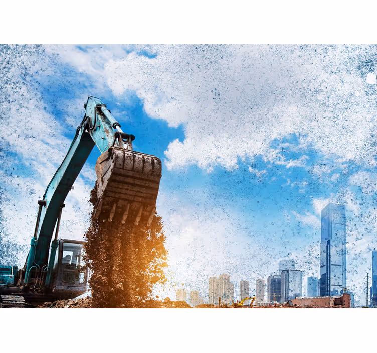 Tapisserie ville machines de construction en action - TenStickers