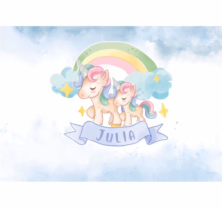 Papier peint Prénom Licornes sur un arc-en-ciel - TenStickers