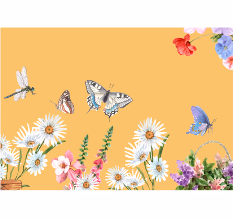 Tapisserie fleur scène florale de papillons - TenStickers