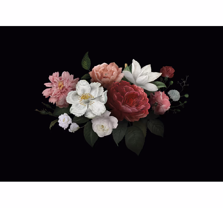 Papier peint fleuri Roses vintage sur fond noir - TenStickers