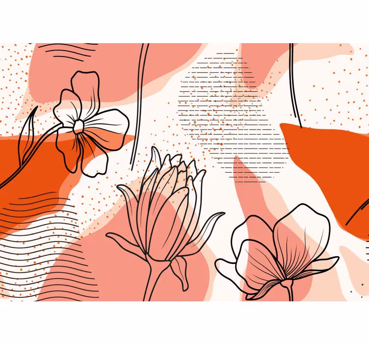 Papier peint fleuri Dessin abstrait orange avec fond blanc - TenStickers