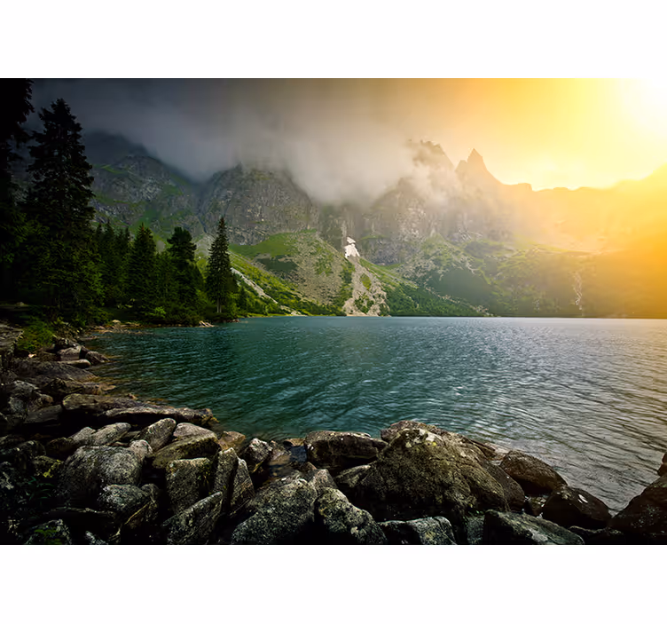 Tapisserie murale paysage vue sur lac montagneux - TenStickers