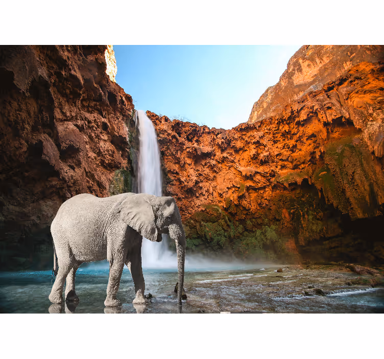 Tapisserie murale animaux éléphant majestueux cascade - TenStickers