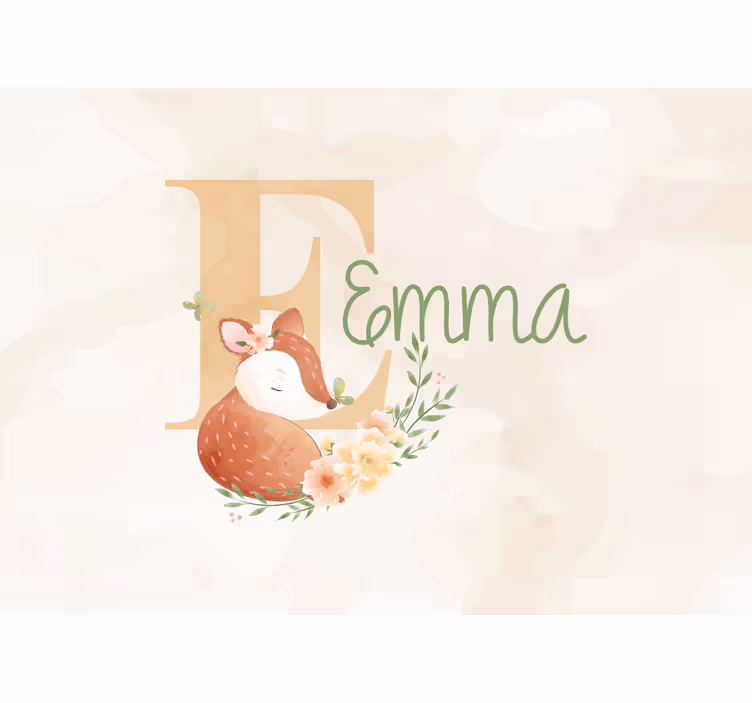 Papier peint chambre bébé Cerfs animaux mignons avec nom - TenStickers
