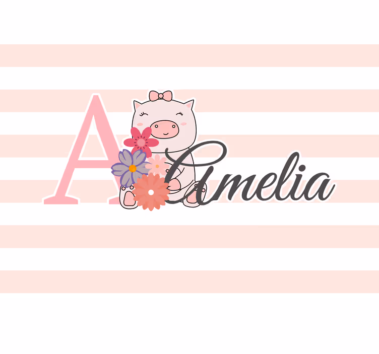 Tapisserie murale amour cochonnet mignon en fleurs - TenStickers