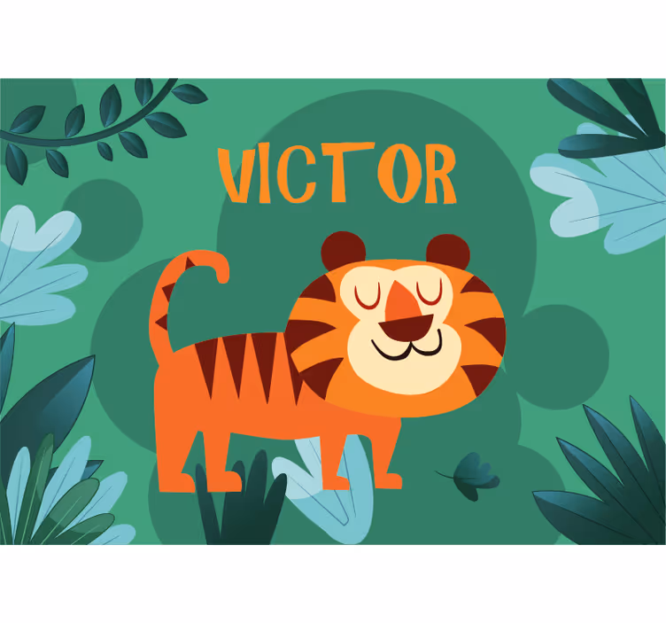 Papier peint chambre bébé Tigre mignon pour garçon avec nom - TenStickers