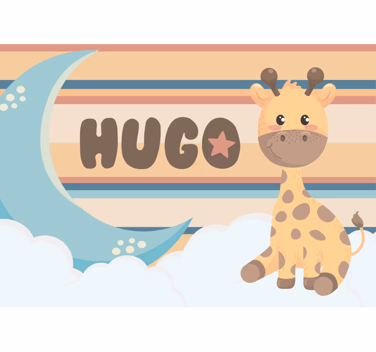 Papier peint chambre bébé Jolie girafe pour garçon avec nom - TenStickers