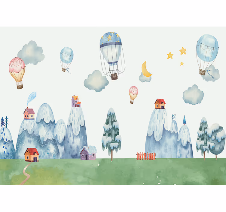 Tapisserie chambre bébé montgolfières fantaisistes - TenStickers