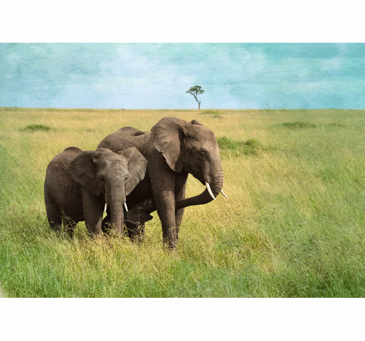 Papier peint mural Afrique éléphants de la savane de la faune - TenStickers
