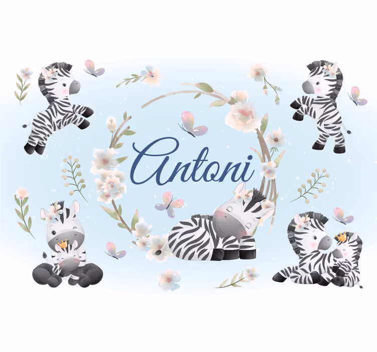 Papier peint enfant Animaux mignons zèbre avec nom - TenStickers