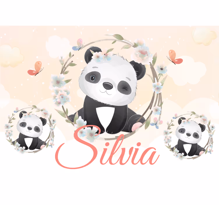Tapisserie murale animaux panda avec fleurs - TenStickers
