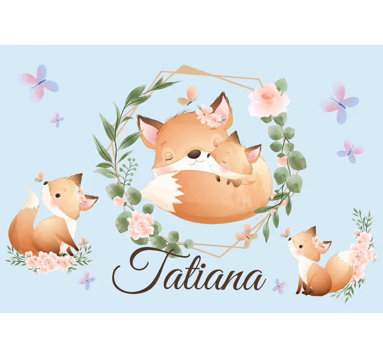 Papier peint enfant Animaux mignons renard avec nom - TenStickers