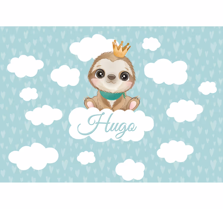 Papier peint chambre bébé Paresseux mignon pour garçon avec nom - TenStickers