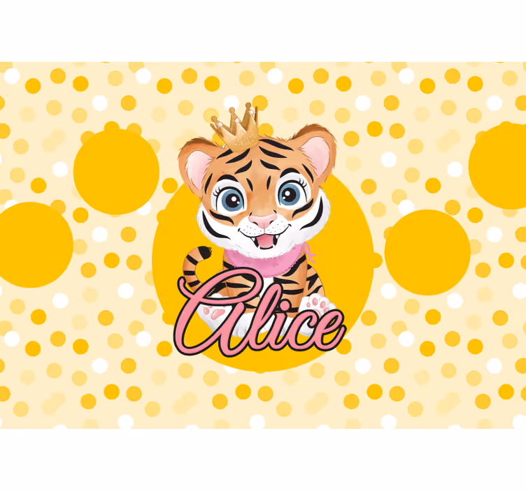 Papier peint chambre bébé Tigre mignon pour fille avec nom - TenStickers