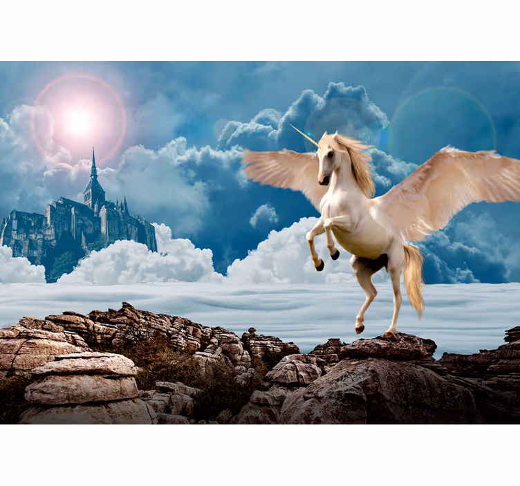 Tapisserie fantaisie vol de licorne majestueuse - TenStickers