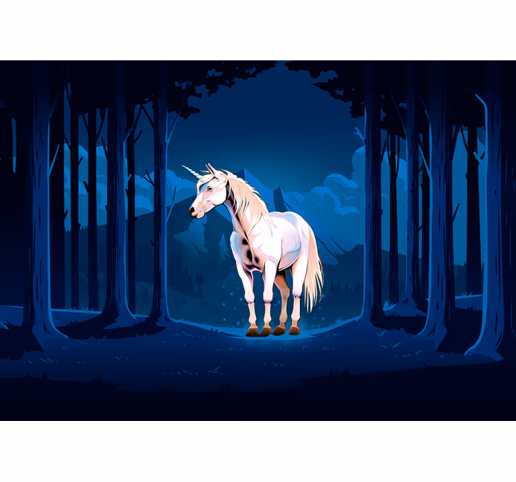 Papier peint mural fantaisie Licorne dans une forêt sombre - TenStickers