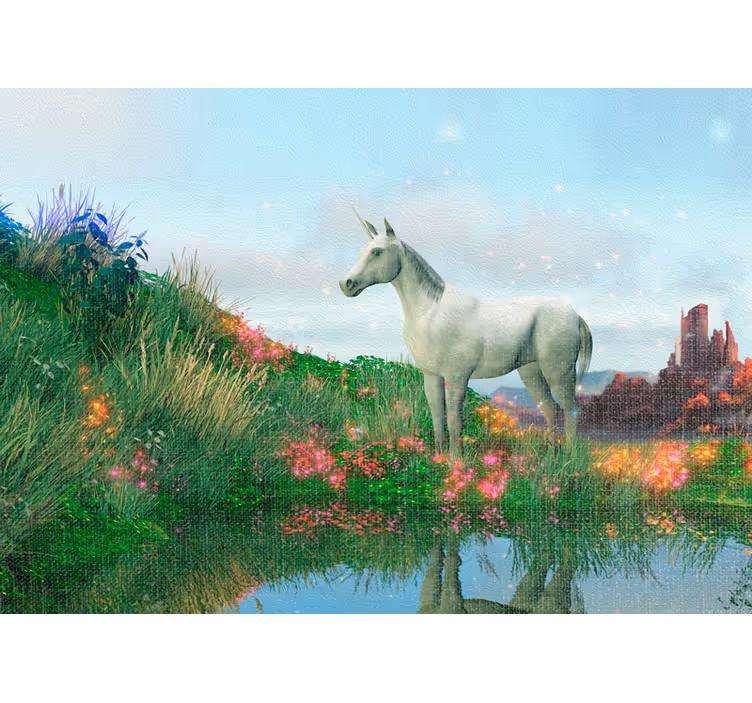 Tapisserie fantaisie paysage de licornes majestueuses - TenStickers