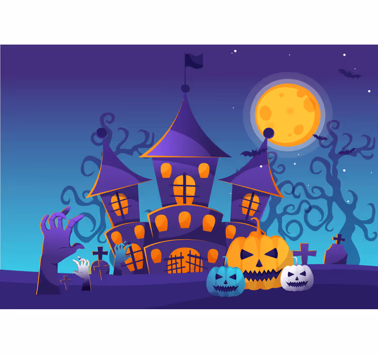 Papier peint salon Cimetière effrayant avec des chauves-souris - TenStickers